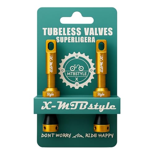XMTBSTYLE Valvole Tubeless Presta 44 mm – Set 2 pezzi per MTB, Gravel ed E-Bike – Alluminio CNC con Nucleo Rimovibile, Oro