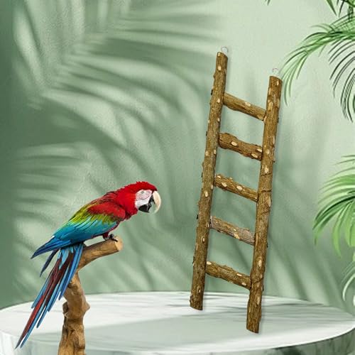 Image of Natural Wooden Bird Ladder Bird Climbing Chewing Toys for Cage Parakeets Cockatiels Parrots and Small to Medium Birds (1 Pcs)