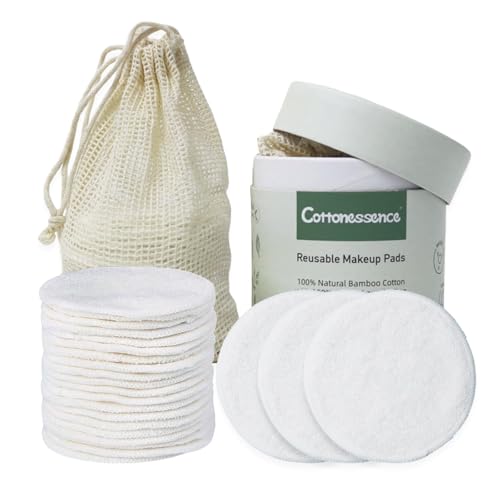 Reusable Makeup Remover Pads - 25 Pack Cotton Rounds with Washable Laundry Bag and Round Box for Storage, Bamboo Cotton for All Skin Types
