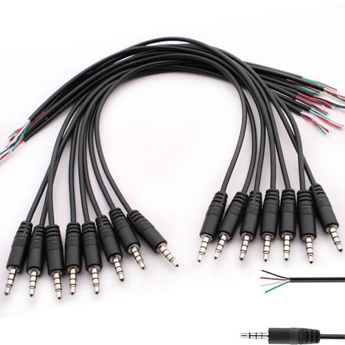 Image of RUNCCI-YUN 15Pcs 3.5mm jack socket, 3.5mm Male Plug to Bare Wire Stereo Audio Cable TRRS 4-pin audio plug for soldering 3.5 mm mini stereo jack plug Cable (30 cm)