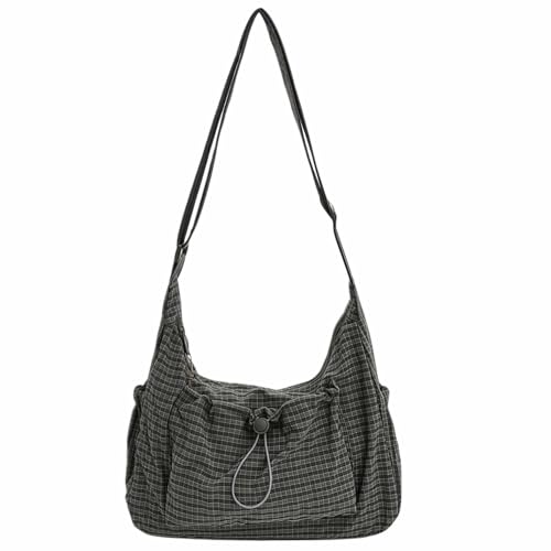 Plaid Purse Crossbody Bags Nylon Slouchy Hobo Crossbody Bag Cute Messenger Bag for Women Crescent Crossbody Purse Trendy Everyday Purse for Aesthetic (Green)