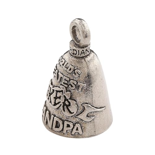 Image of Guardian Bell Worlds Greatest Biker Grandpa Good Luck Bell w /Keyring & Black Velvet Gift Bag | Motorcycle Bell | Lead-Free Pewter | Good Luck Gift to Friends & Family | Bike Bell | Made in USA