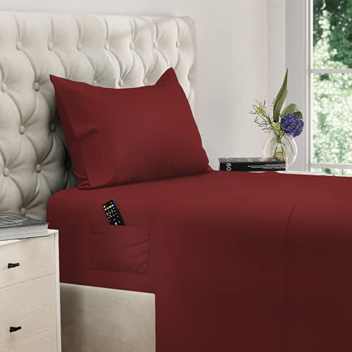Image of DREAMCARE Twin XL Sheets - 3pc Breathable Cooling Sheets Twin XL Sheet Sets | - up to 21 inch Deep Pocket XL Twin Sheets with Side Pockets - Extra Soft - Double Brushed Hotel Luxury Bed Sheets - Burgundy