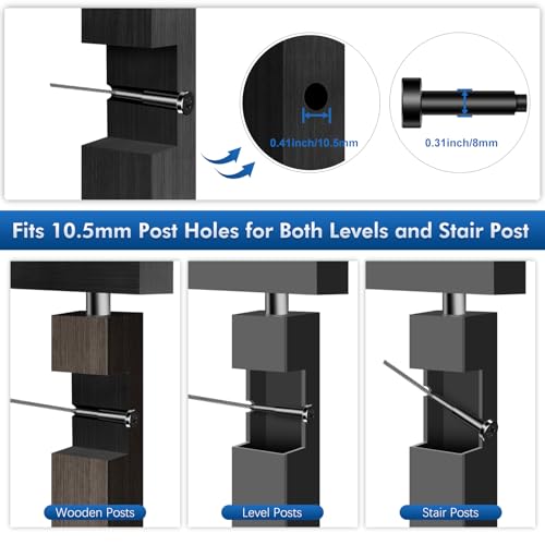 Image of 26Pack Black PVD Technology Invisible Cable Railing Kits, Marine Grade T316 Swage Tensioner and Terminal Hidden for 1 /8 inch Cable Railing, Terminal with Spare Thread Stud for Level /Stair /Wood Post