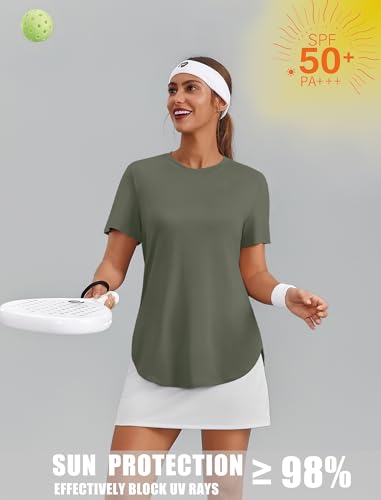 Image of PINSPARK Workout Tops for Women Short Sleeve Athletic Shirts UPF 50+ Quick Dry Running Outfits for Exercise Gym Hiking S-3XL