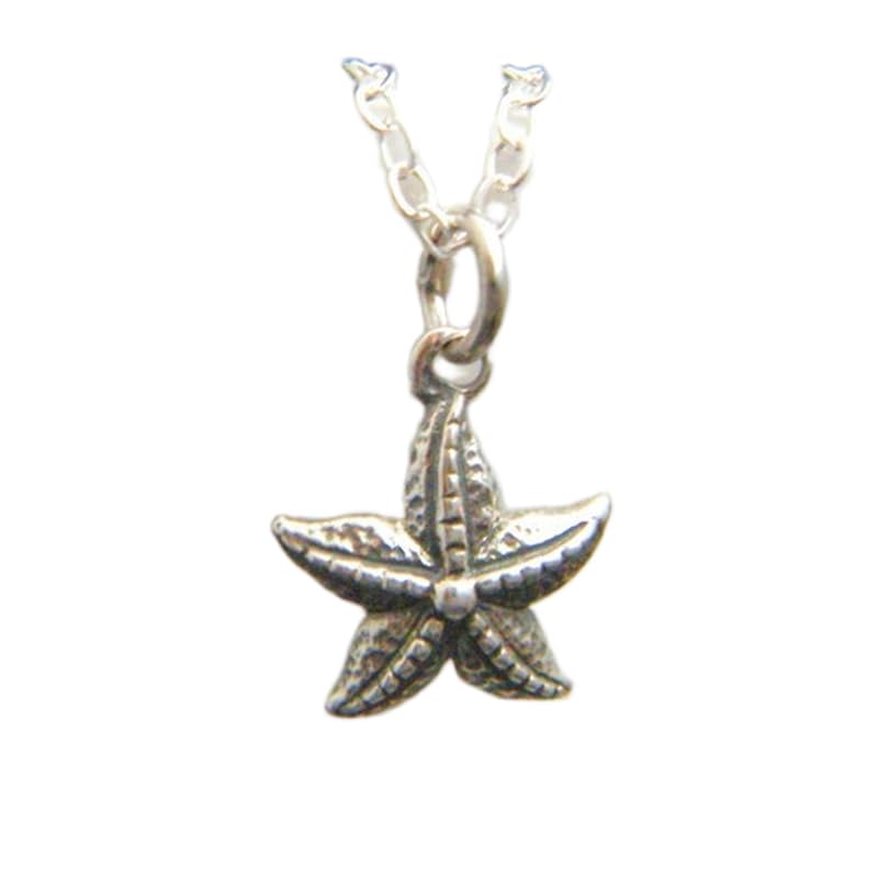 Collar de estrella de mar pequeña en plata de ley 925. Colgante de estrella de mar oceánica. Estrella de mar. Joyería de playa. Dije realista de naturaleza marina. Con cadena de 45 cm. Bañado en
