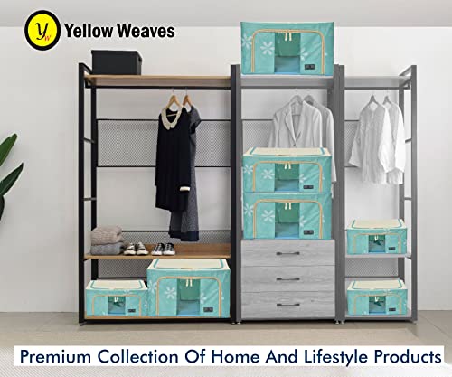Image of Yellow Weaves Foldable Cloth Storage Box /Wardrobe Organizer, 24 LTR, 2 pieces, Blue, Polyester