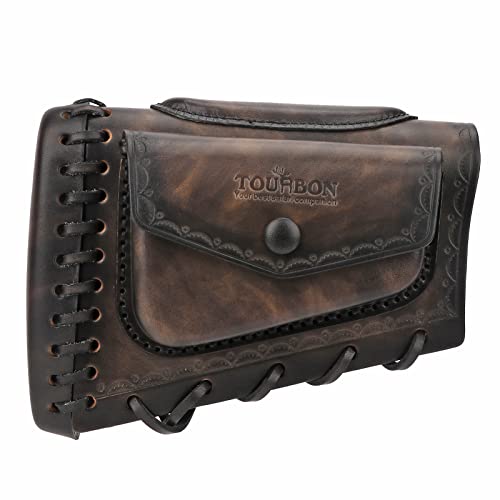 TOURBON Handmade Leather Rifle Shotgun Cheek Rest Recoil Pad with Ammo Holder Pouch Right Handed
