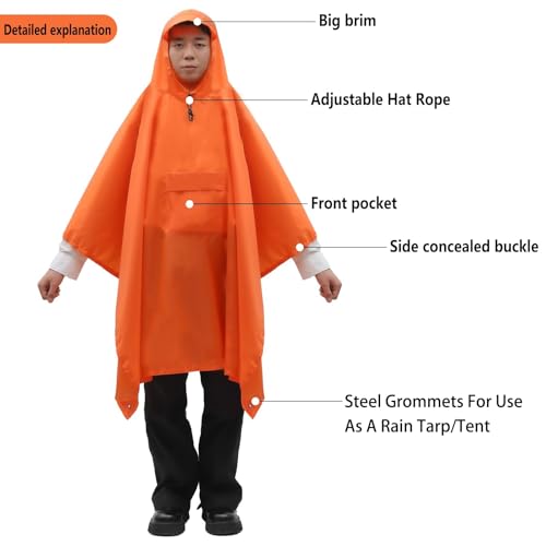Rain poncho Adults Men Waterproof with Hood Lightweight Rain Jacket Women Rain Coats 3in1 Foldable Camping Essentials 6