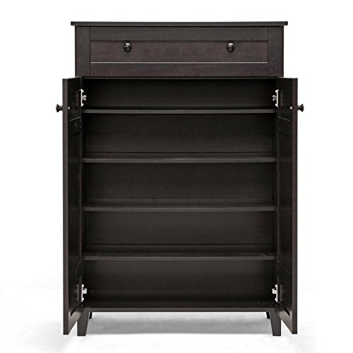 Image of APRODZ Mango Wood Calho Shoe Cabinet for Home | Shoe Rack Organiser | Walnut Finish
