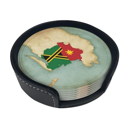 Ensemble de sous-verres en cuir imprimé Vanuatu en Australie, dessous de verre avec boîte de rangement élégante, essentiels pour le salon