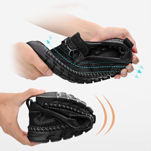 Men's Soft Leather Platform Slip-On Loafers Fashion Metal Buckle All-Match Non-Slip Flat Casual Walking Shoes3