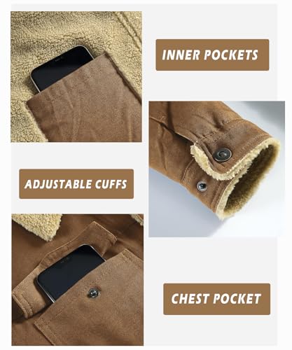 Men's Fleece-Lined Trucker Jacket, Button-Front,With Pockets Work Winter Thick Warm Coat2