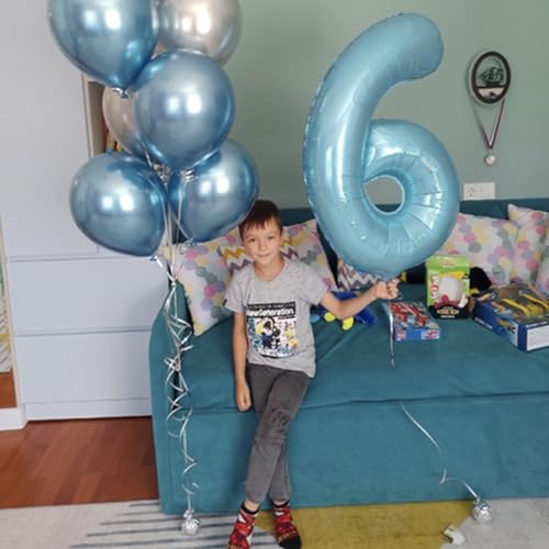 Image of 40 Inch 2nd 20th Birthday Number Balloon, Baby Blue Foil Giant Self Inflating Balloons, Light Blue Helium Number Balloons for Boys Kids Happy Birthday Party Anniversary Party Decoration Supplies