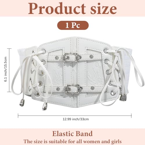 White Corset Belt Lace Up Faux Leather Wide Elastic Waist Belts Vintage Medieval Around Obi Trendy Waistband with Alloy Buckle Loosens Bulk for Women Dress Shirts Clothes Costume Accessories2