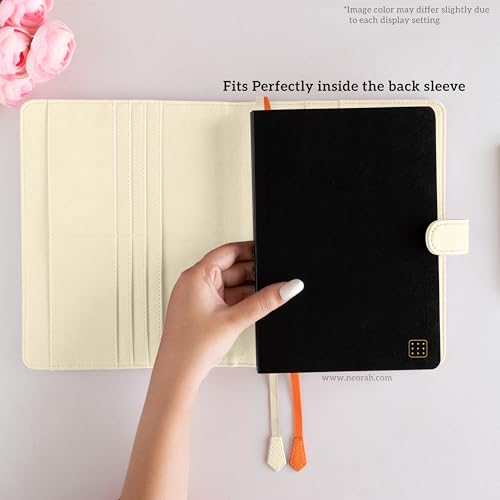Image of NEORAH-A5 Notebook SLEEVE with SNAP Button + Dotgrid JOURNAL |Faux Leather Sleeve + Penloop|2 Front 1 Back compartment |6 Card Slots|2 BookMarks|Gift Box- Fits any A5 Softcover Notebook - AFTERGLOW