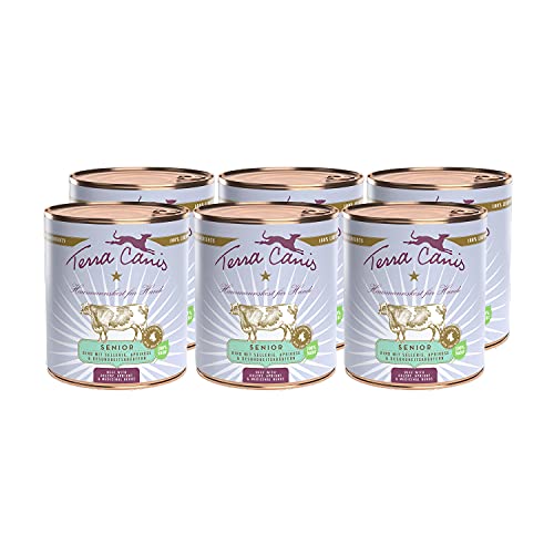 Terra Canis Rind, Sellerie, Aprikose & Gesundheitskräuter - Senior Nassfutter, 6x800g I Premium Hundefutter in 100% Lebensmittelqualität Aller Rohstoffe I Reichhaltig & gesund I Getreidearm