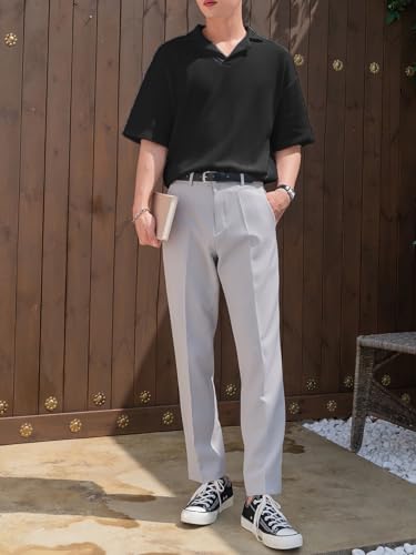 Image of Men's Textured Waffle Knit Polo T-Shirt | Relaxed Fit Half Sleeve Collared Tee | Soft Breathable Casual Summer T-Shirt