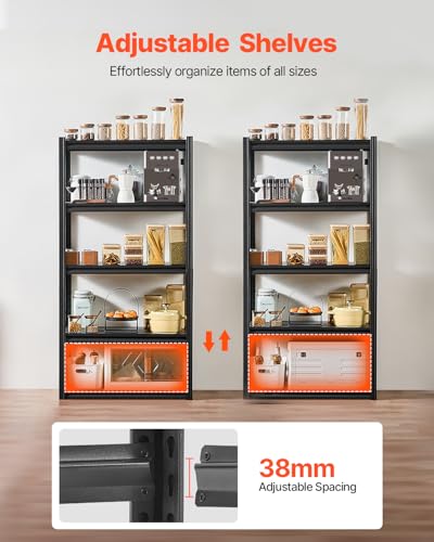 Image of VEVOR Storage Shelves, 2000 lbs, 5 Tier Garage Storage Shelving, 16 inch D x 32 inch W x 63 inch H Adjustable Metal Shelves for Garage Shelves Utility Rack Shelf, Ideal for Kitchen, Warehouse, Basement, Black