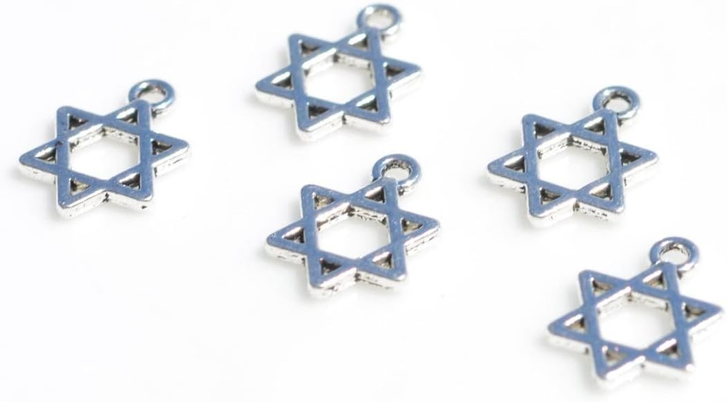10 Star of David Silver Tone Charms Jewelry Making Supply DIY Crafts