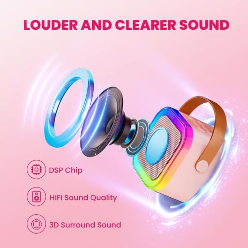 Image of Mini Bluetooth Karaoke Machine - Portable Speaker with Microphone & LED Lights, Kids and Baby Music Singing Toy for Boys & Girls