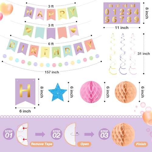 Dispowreath DIY Birthday Decorations Reusable Happy Birthday Banner with Honeycomb Balls Hanging Swi