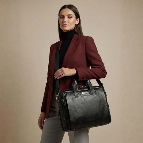 Image of VISMIINTREND Leather Office Laptop Bags for Men /Women | Stylish | Briefcase,Messenger Bags | Fits 13 inch,14 inch, 15.6 inch Macbook Laptops,Birthday Gift for Husband /Father | Corporate Gifts for Men (Black)