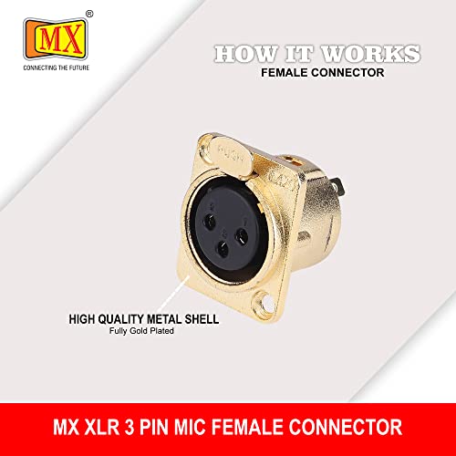 Image of MX 3 Pin XLR connector Microphone Connector pin Pure Copper Nickel Plated Pins1 for High Conductivity microphone cable connector PERENT (3 PIN PANEL MOUNTING, Pack of 2, Female Connector)