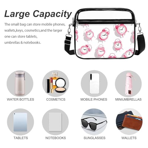 Alarm Cocks Large Clear Stadium Bag Clear Mini Messenger Bags with 2 Compartments Crossbody Bag3