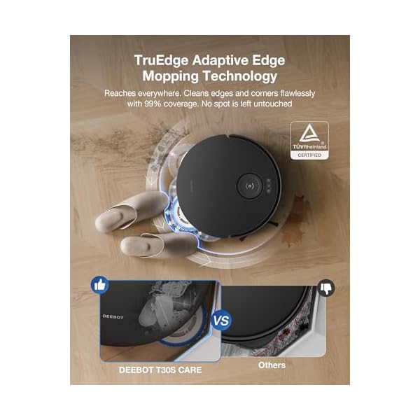   ECOVACS-DEEBOT-T30S-Care-Robot-Vacuum-and-Mop-11000Pa-ZeroTangle-Technology-TruEdge-Adaptive-Edge-Mopping-Hot-Water-Mop-Washing-Self-Emptying-Self-Refilling-Auto-Mop-Lifting-Obstacle-Avoidance