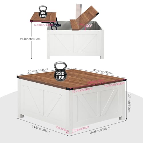 Redlifeᅟᅠ STDKFZ-01 Redlife Farmhouse 35 Inch Lift Top Coffee Table With Storage, Square Coffee Table With Charging Station, Hidden Storage Space And Hydraulic Gas Rod, Large Square Coffee Table For Living Room thumb #1