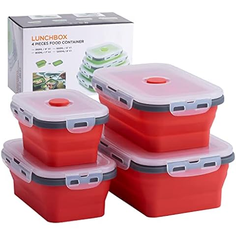 VINNAR Faltbare Frischhalteboxen 4 PCS Faltbare Frischhaltedosen Brotdosen aus Silikon Faltbare Silikon Brotbox Silikon Frischhaltedosen Faltbare Silikon Brotbox Faltbare frischhaltedosen Set Cover