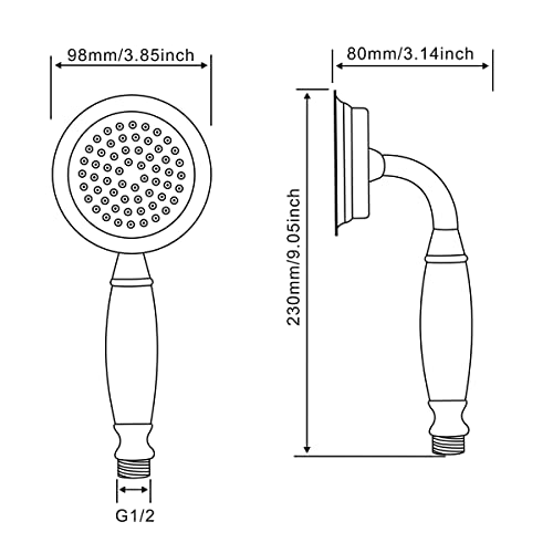 Wussh 3.85 Inch Classic Traditional Brass Telephone Hand Shower Head Polished Gold and Ceramic Handheld Showerheads - Image 2