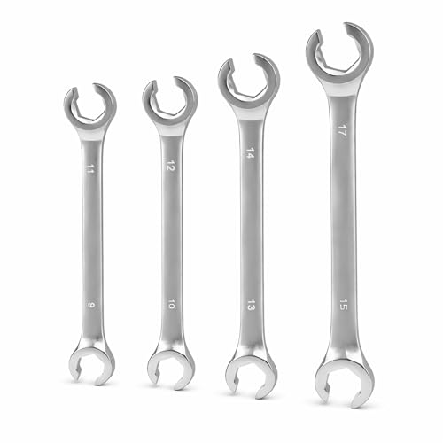 wanlvkang Flare Nut Wrench Set, 9–17mm Offset End Spanner Metric, CR-V Steel Storage Pouch Repair and Remove Nuts