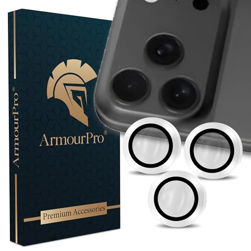 Image of ArmourPro Premium Camera Lens Protector Tempered Glass Compatible For iPhone 17 Pro Max Tough HD Individual Aluminum Alloy Rings 9H Camera Cover, Scratch-Resistant,Camera Lens Protection| Silver