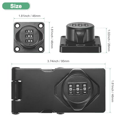 Image of M METERXITY Keyless Combination Lock, 3.7 inch Zinc Alloy Mechanical Password Twist Knob Hasp Locks Latch, 90 /180 Degree Barn Door Lock for Cabinet /Closet /Garage /Drawers /Garden /Bathroom [Black]