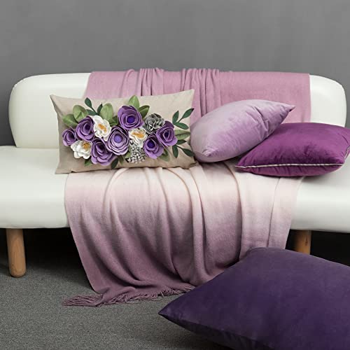 Oiseauvoler Decorative 3D Flower Throw Pillow Covers Accent Floral Pillowcases For Couch Bed Home Living Room Farmhouse Decor 12X20 Inch Purple #TOP7