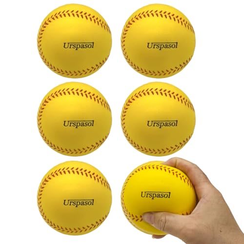 Urspasol Practice Foam Softballs 12 Inch Oversized Soft Baseballs with Mesh Bag for Kid Teenager Players Training Sporting Batting Safely Hitting (Yellow)