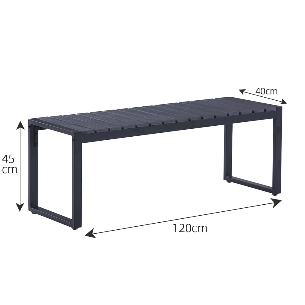 Mingone Panca da Giardino a 2 Posti Seduta in Resina Nera Panca da Esterno Gambe in Metallo Antiruggine Panca Moderna, 120cm