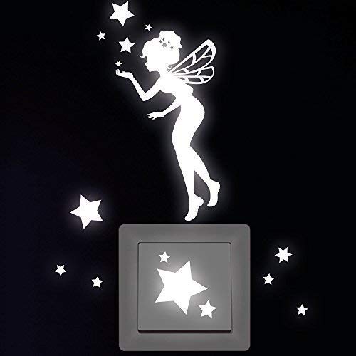 Wandtattoo-Loft "Elfe mit 14 Sternen Leuchtaufkleber für Steckdose, Lichtschalter oder die Wand - Wandtattoo Fluoreszierende leuchtende Sticker Cover