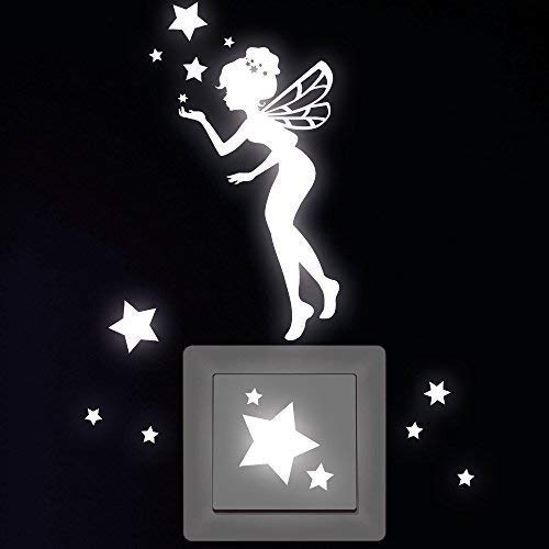 Wandtattoo-Loft " Elfo con 14 Estrellas Pegatinas Luminosas para Enchufe, Interruptor de Luz o para la Pared - Pegatina de Pared Fluorescente