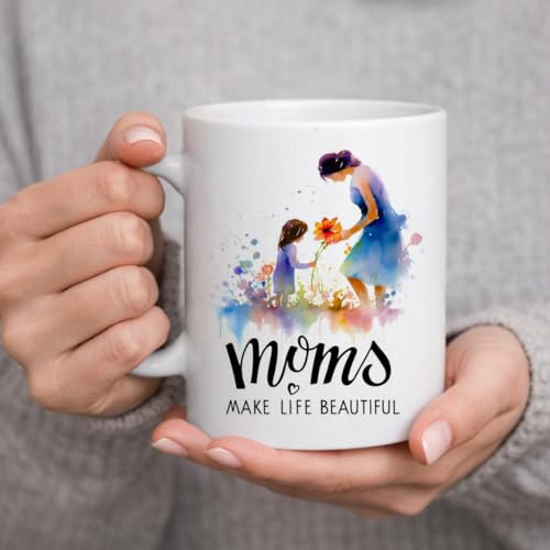 Image of TIED RIBBONS Gift for Mom, Birthday Gift for Mom Wife Women Mother in Law Mummy (Mother with Child Statue, Artificial Flower Bunch, Ceramic Coffee Mug & Greeting Card) Set