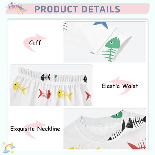 Pajama Sets Long Sleeve Colorful Fish Skeletons on White Soft Comfy Sleepwear 2 Piece PJS 3-8T3