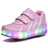  Aizeroth USB Recargar Skateboarding Zapatos Luces LED Coloridos Parpadeante Zapatos de Skate Rueda Doble Zapatillas Calzado Deportes de Exterior Gimnástico Sneakers Regalo de cumpleaños para niña