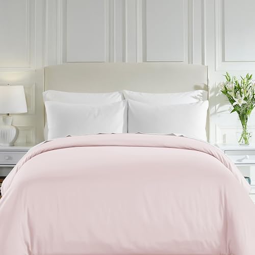 Luxury Full/Queen Duvet Cover Only - Premium 400 Thread Count, Natural 100% Cotton Duvet Covers Queen, Soft Sateen Weave, Button Closure and Corner Ties - Pink