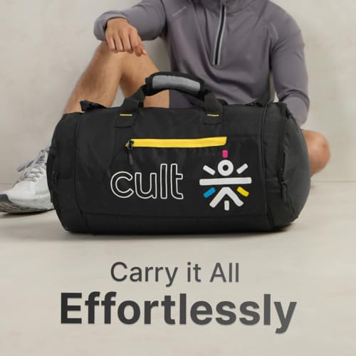 Image of Cultsport 35 Litre Gym Bag for Men & Women Large Sports & Travel Duffle with Shoe Compartment, Water-Resistant Fabric, Side Mesh Pocket, Adjustable Shoulder Strap & Comfortable Handles - Black