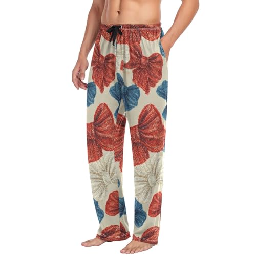 Men's Pajama Pants Retro Bows Red Blue Sleep Pajama Lounge Pant with Pockets, Elastic Waistband4