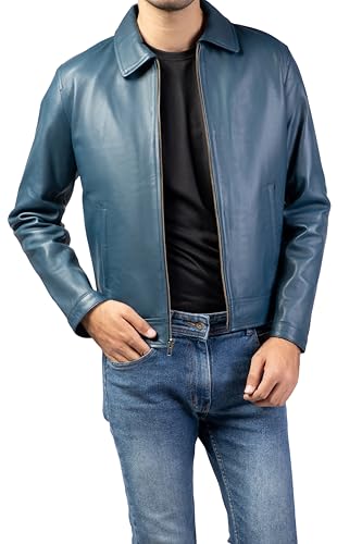 Image of Jild Polo Collar Premium Leather Jacket Men - Old School Classic Style Everyday Wear Real Lambskin Mens Leather Jacket