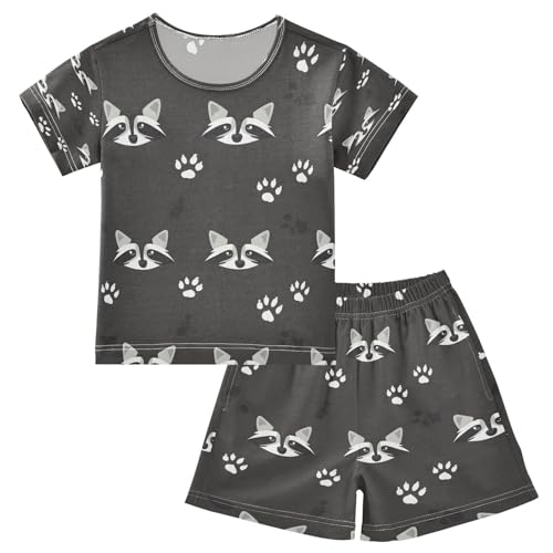 senya Short Sleeve Pajamas Sets Summer Cotton Sleepwear Raccoon Face