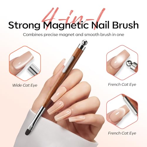 Image of modelones 3-in-1 French Tip Nail Brush with Cat Eye Magnet- Strong Magnetic Force for Cat Eye Gel Polish Effects, French Tip Design, Nail Art Cuticle Clean Up & Salon-Quality DIY Manicure Tool